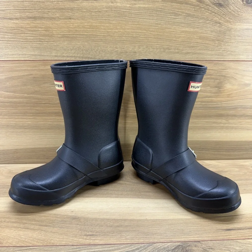 Hunter‎ Original Kids Biker Rain Boots Girls 12 UK 10 Black Rubber Tall Buckle